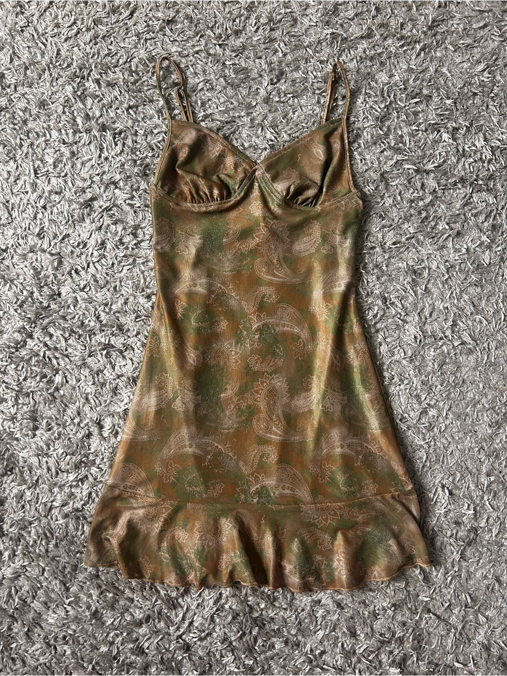 Motel Rocks Green and Gold Paisley Slip Dress